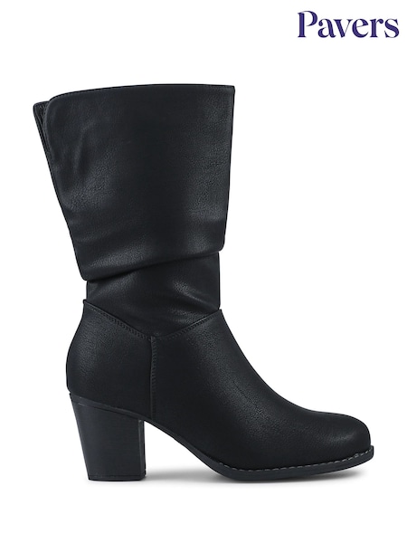 Pavers Charcoal Black Block Heel Long Boots (W14447) | £48