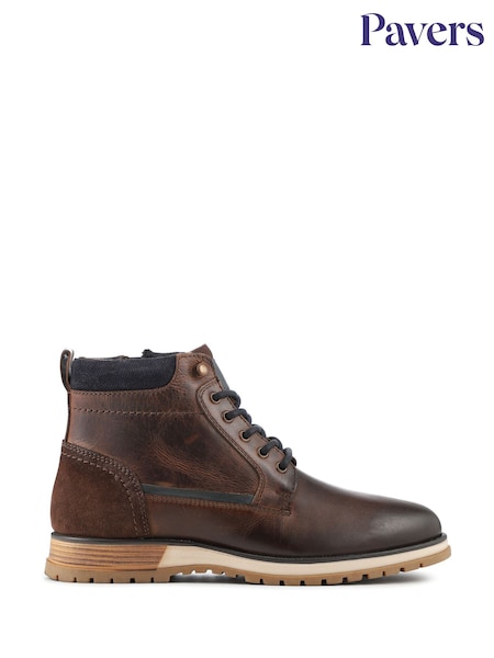 Pavers Brown Wide Fit Leather Boots With Grip Sole (W14457) | £70