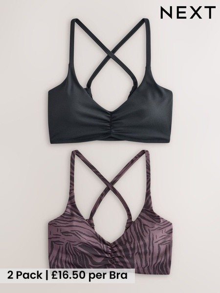 Black/Animal Print - Strappy Back Medium Impact Sports Bras 2 Pack