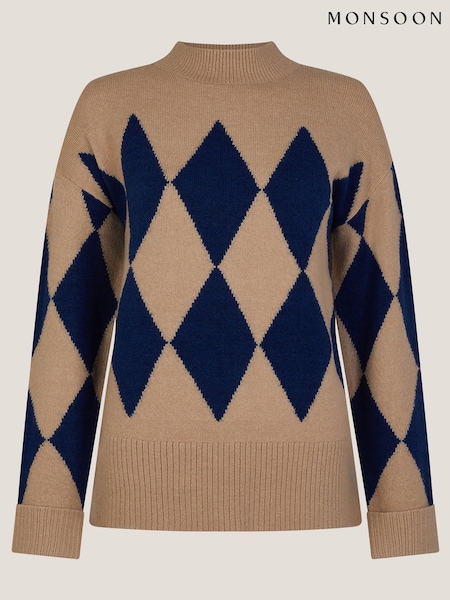 Monsoon Brown Ann Argyle Knit Jumper (W14565) | £75