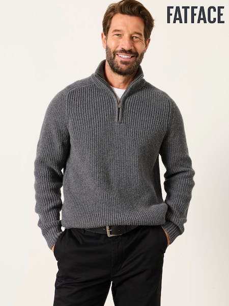 Charcoal Grey - Regular Fatface Quarter Zip Knitted Jumper