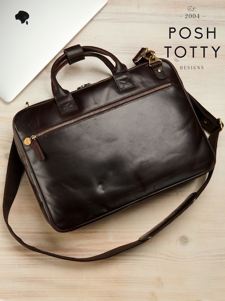 Posh Totty Designs Personalised Leather Laptop Bag (W14628) | £150