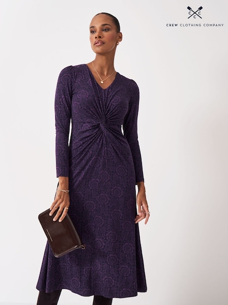 Crew Clothing Purple Flora Twist Jersey Long Sleeve Dress (W14645) | £69
