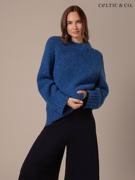 Celtic & Co. Blue Kilcarra Tweed Funnel Neck Jumper (W14651) | £135