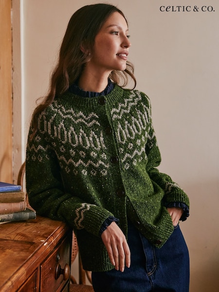 Celtic & Co. Green Donegal Two Col Faisle Cardigan (W14735) | £139
