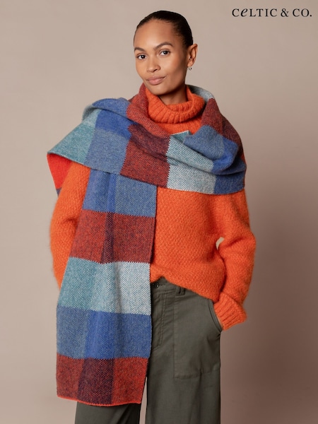 Celtic & Co Blue Brushed Check Scarf (W14763) | £89