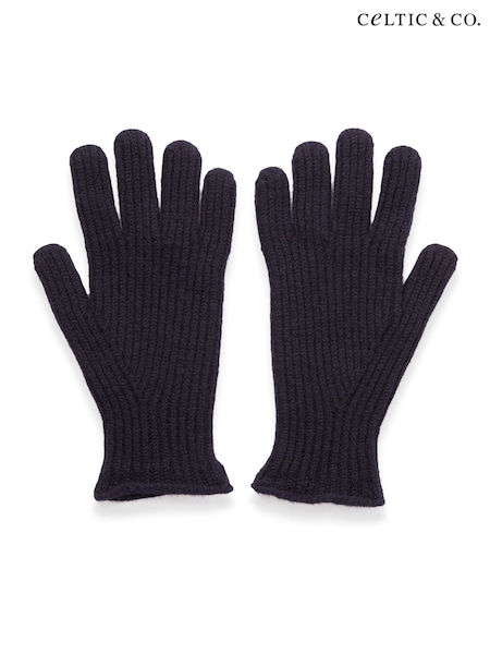 Celtic & Co Blue Men'S Lambswool Ribbed Gloves (W14775) | £32