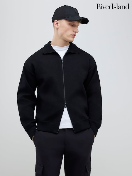 River Island Black Slim Fit Zip Through Jumper (W14813) | £46