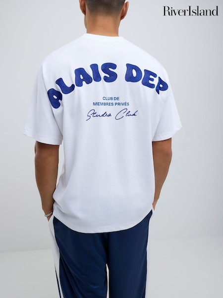 River Island White Oversized Fit Palais Dept Embroidered T-Shirt (W14822) | £29