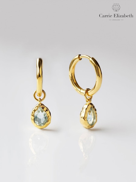 Carrie Elizabeth Gold Tone Molten Green Amethyst Drop Hoop Earrings (W14866) | £110