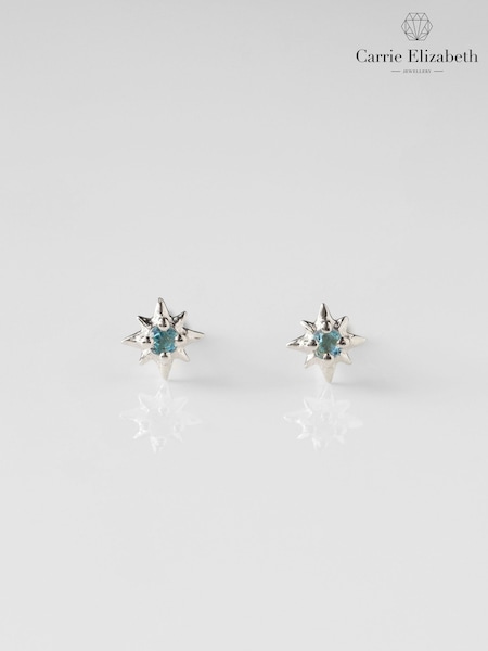 Carrie Elizabeth Silver Tone Dainty Blue Topaz Star Stud Earrings (W14871) | £50