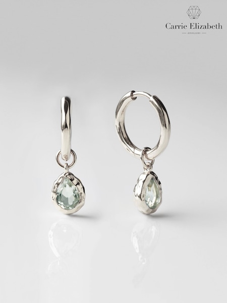 Carrie Elizabeth Silver Tone Molten Green Amethyst Drop Hoop Earrings (W14873) | £100