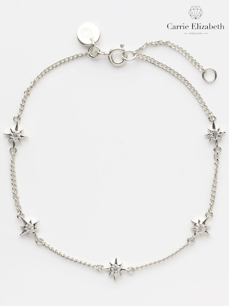 Carrie Elizabeth Silver Celestial Dainty White Topaz Star Bracelet (W14874) | £85