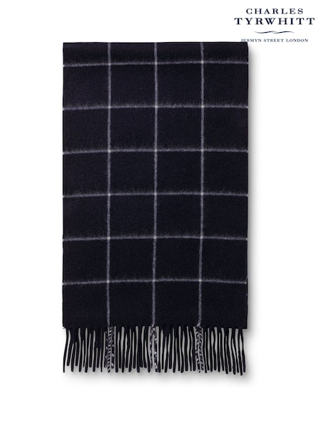 Charles Tyrwhitt Blue Window Pane Check Cashmere Scarf (W14941) | £90