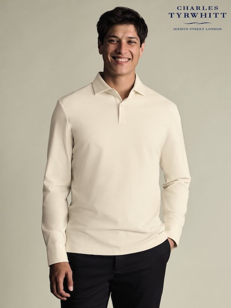 Charles Tyrwhitt Natural Long Sleeve Smart Pique Polo Shirt (W14949) | £65