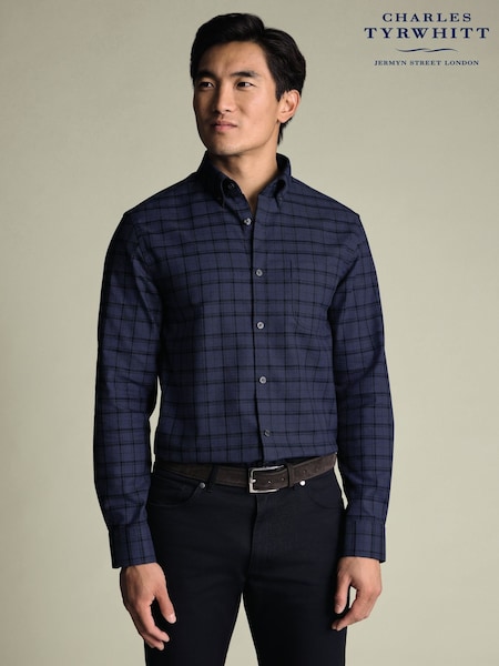 Charles Tyrwhitt Blue Overcheck Twill Classic Fit Shirt (W14951) | £70