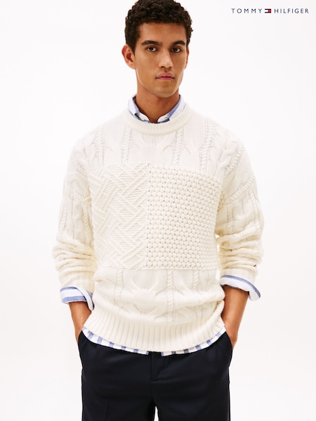 Tommy Hilfiger Cream Wool Blend Flag Knit Jumper (W15028) | £210