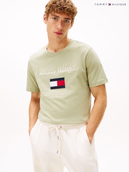 Tommy Hilfiger Green Logo Embroidery Crew Neck T-Shirt (W15032) | £55