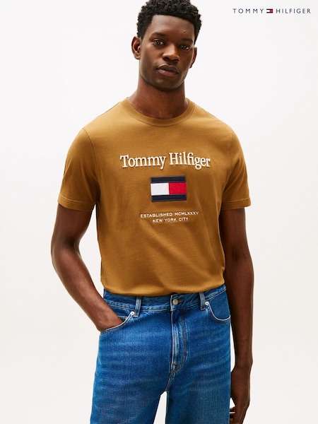 Tommy Hilfiger Brown Logo Embroidery Crew Neck T-Shirt (W15037) | £55