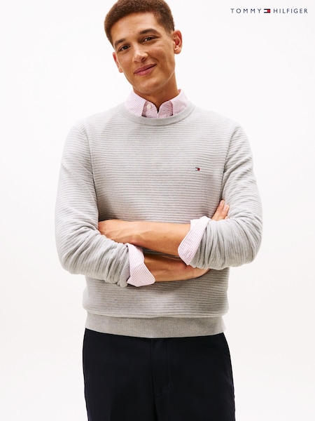 Tommy Hilfiger Grey Textured Knit Crew Neck Jumper (W15040) | £120