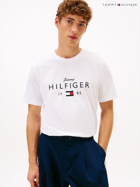 Tommy Hilfiger White Logo Graphic Jersey Crew Neck T-Shirt (W15050) | £40