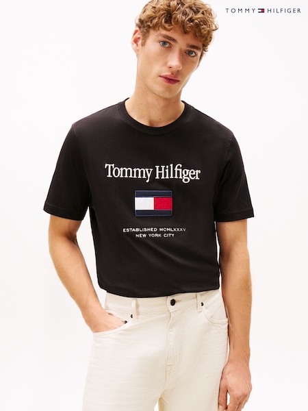 Tommy Hilfiger Black Logo Embroidery Crew Neck T-Shirt (W15053) | £55
