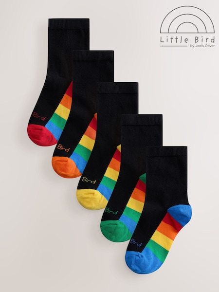 Black - Little Bird By Jools Oliver Back To School Bright Rainbow Sole Crew Socks 5 Pack