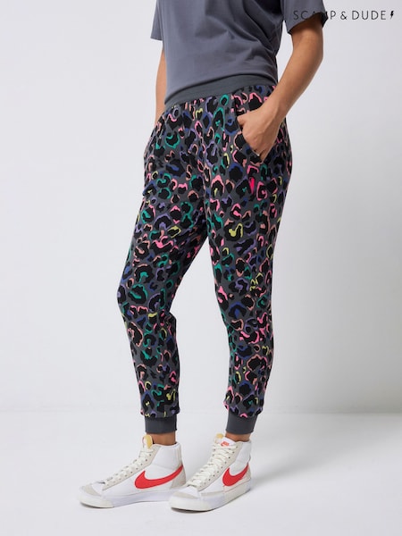 SCAMP & DUDE Grey Cosy Joggers with Rainbow Shadow Leopard & Lightning Bolt (W15088) | £55