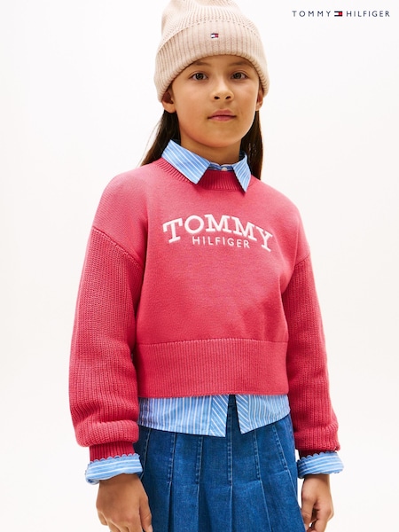 Tommy Hilfiger Red Logo Embroidery Relaxed Crew Neck Jumper (W15164) | £50 - £60