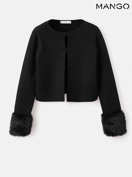 Mango Black Faux Fur Cuff Cardigan (W15218) | £50