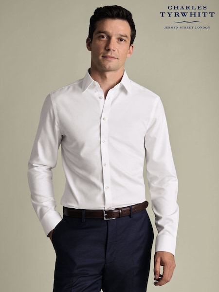 Charles Tyrwhitt White Non-iron Twill Point Collar Classic Fit Shirt (W15243) | £70