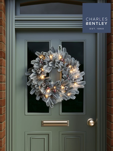 Charles Bentley 60cm Pre-lit Red Berry & Pinecone Snowy Wreath