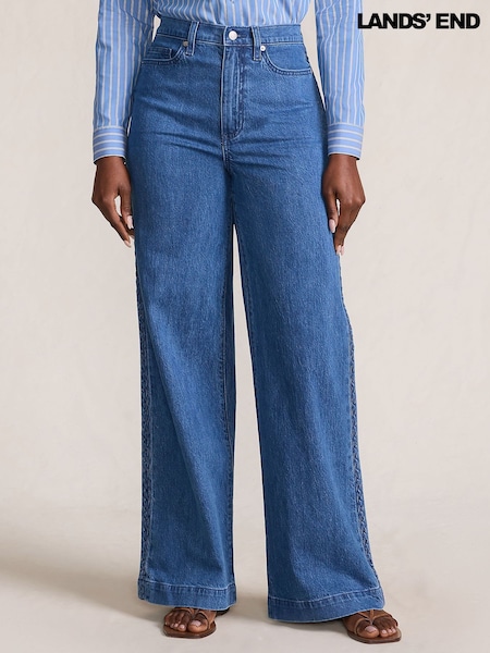 Lands' End Blue High Waisted Wide Leg Braid Jeans (W15357) | £75