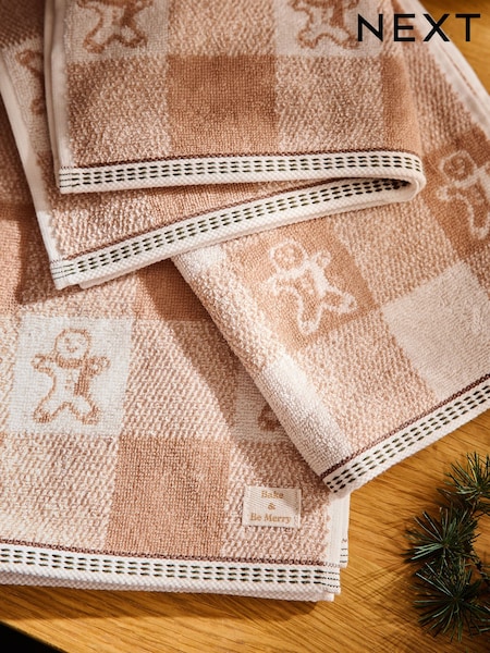 Set Of 3 Christmas Gingerbread Terry Tea Towels