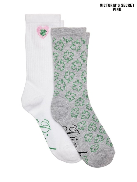 Grey/White - Victoria's Secret Pink 2 Pack Crew Socks