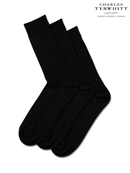 Charles Tyrwhitt Black Merino Wool Socks 3 Pack (W15390) | £25