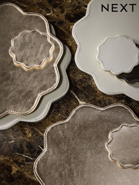 Set Of 4 Scallop Faux Leather Placemats And Coasters