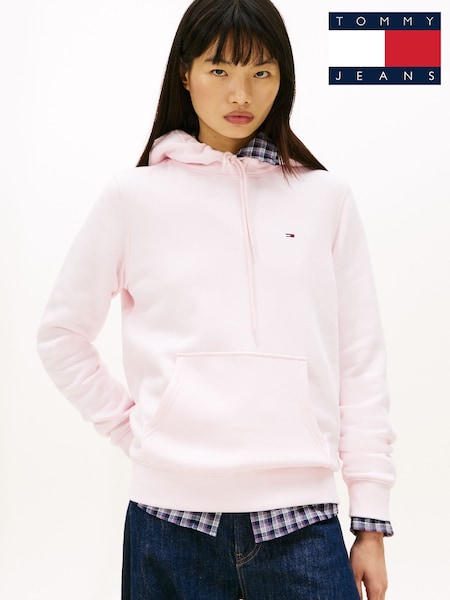 Tommy Jeans Pink Flag Embroidery Fleece Drawstring Hoodie (W15424) | £65