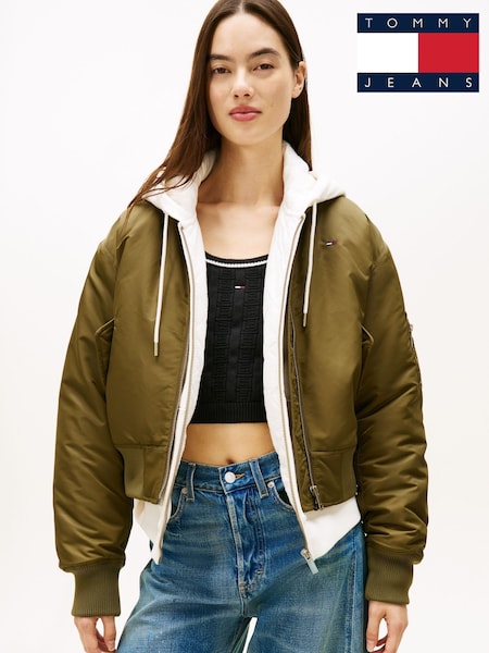 Tommy Jeans Green Sleeve Pocket Twill Bomber Jacket (W15426) | £140