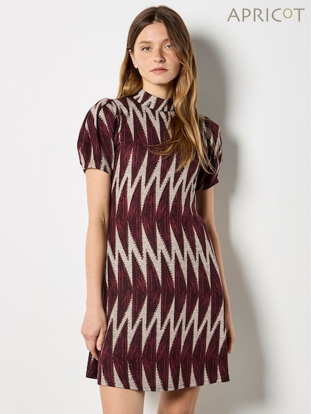 Apricot Red Zigzag Pattern Short Sleeve Dress (W15464) | £40