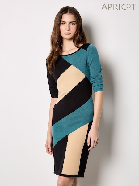 Apricot Green Large Panel Stripe Knitted Dress (W15470) | £46