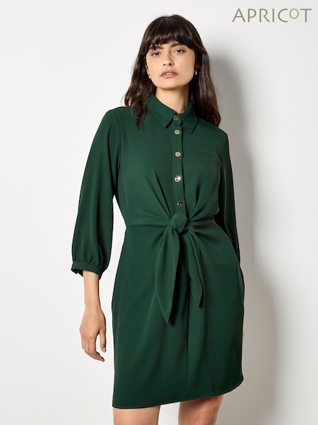 Apricot Green Button Front Tie Detail Dress (W15472) | £50