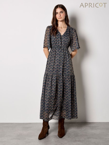 Apricot Blue Ripple Short Sleeve Maxi Dress (W15480) | £65