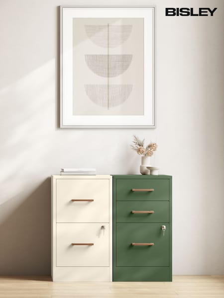 Bisley Olive Green Home Filer Filing Cabinet with Walnut 3 Door Handles (W15492) | £195