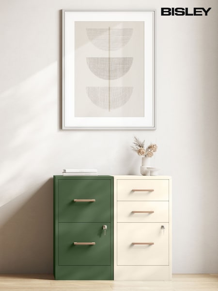 Bisley Olive Green Home Filer Filing Cabinet with Oak 2 Door Handles (W15496) | £170