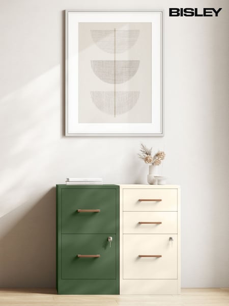 Bisley Chalk Home Filer Filing Cabinet with Walnut 3 Door Handles (W15508) | £195