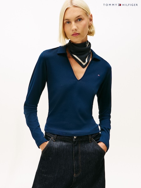 Tommy Hilfiger Blue Slim Fit Long Sleeve Polo Shirt (W15543) | £80