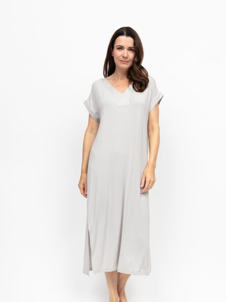 Nora Rose Grey Jersey Cap Sleeve Long Nightdress (W15572) | £40