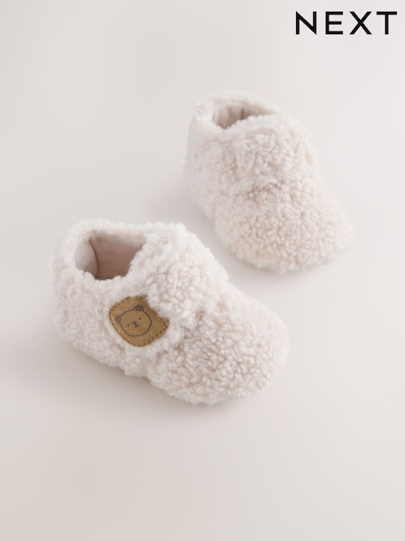 Cream - Baby Cosy Touch Fasten Slippers (0-24mths)