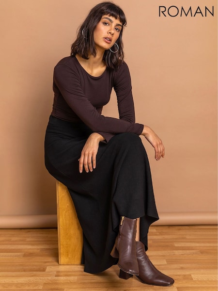 Roman Black Knitted Midi Stretch Skirt (W15733) | £40